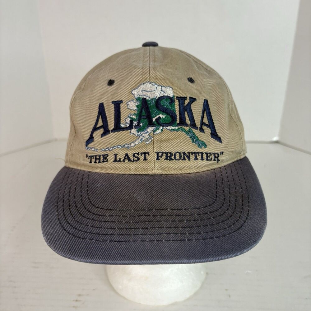Retro Alaska Adjustable Hat, Beige, Embroidered State The Last Frontier,